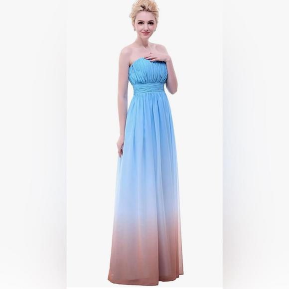 esvor Dresses & Skirts - NWT Strapless Gradient Colorful Ombre Chiffon Dress Evening Gown Blue & Coffee 6